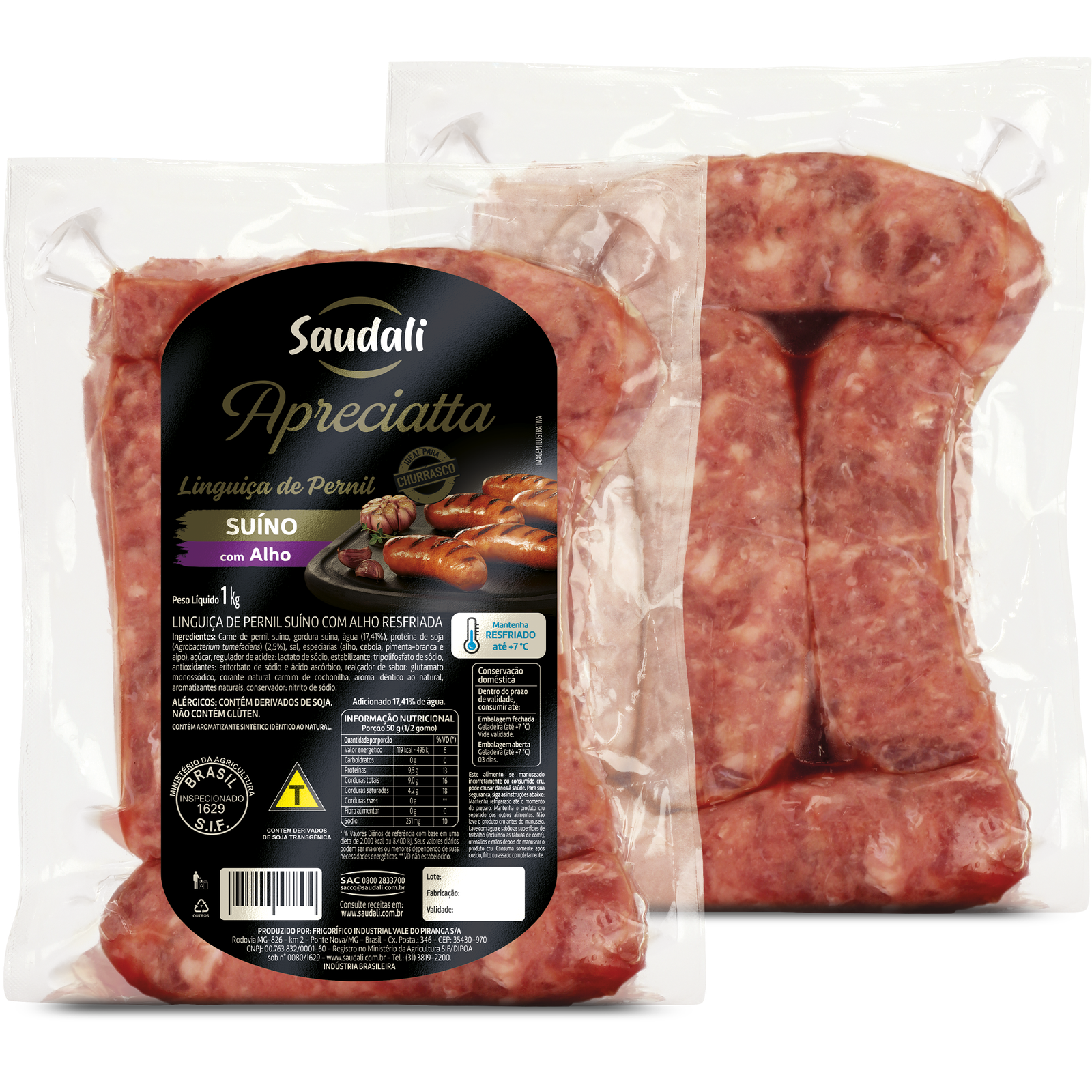 Linguiça de Pernil c/ Alho (Congelado) 1,0 Kg